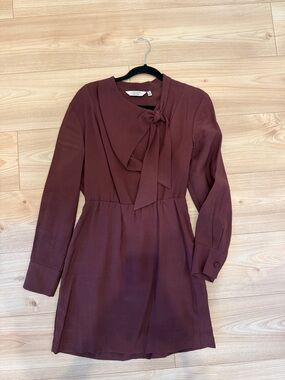 & Other Stories Burgundy Tie-Neck Long Sleeve Dress